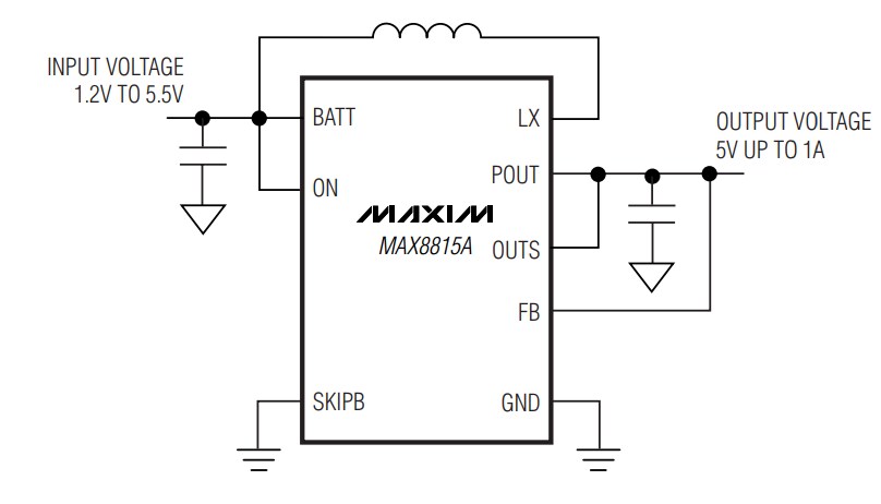 Location Circuit - Analog Devices / Maxim Integrated MAX8815A 1A DC-DC Step-Up Converter